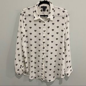 Rachel Zoe heart print blouse shirt top large